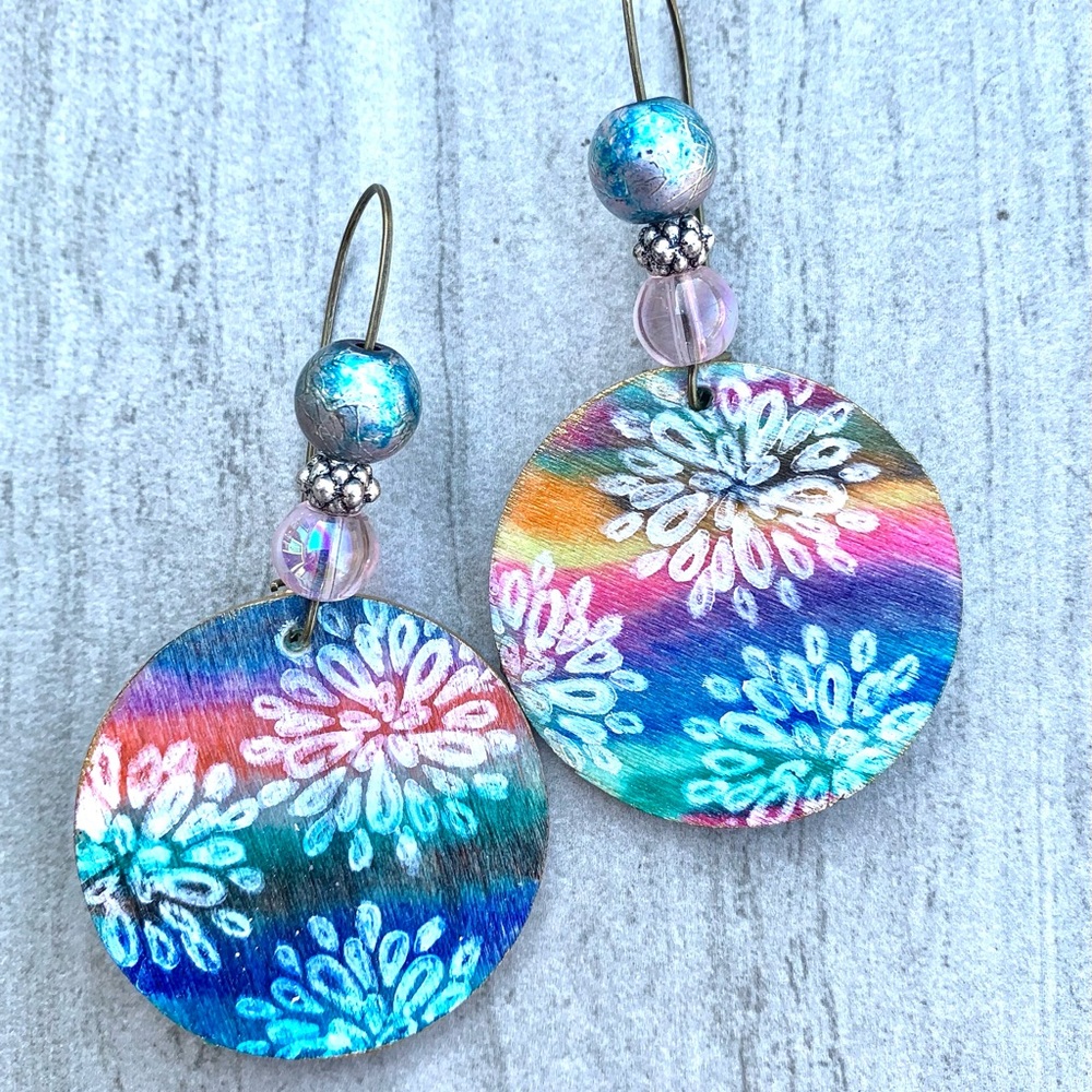 Hand painted wooden earrings